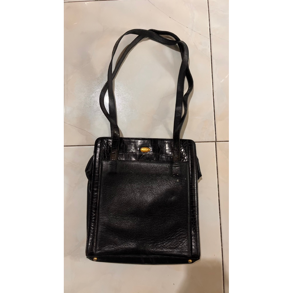 VINTAGE BALLY BAG ELEGANT BLACK LEATHER CROCODILE