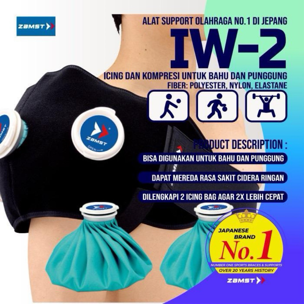 Shoulder Back Ice Bag Compression Support Kantong Es IW-2 ZAMST Set Original Japan
