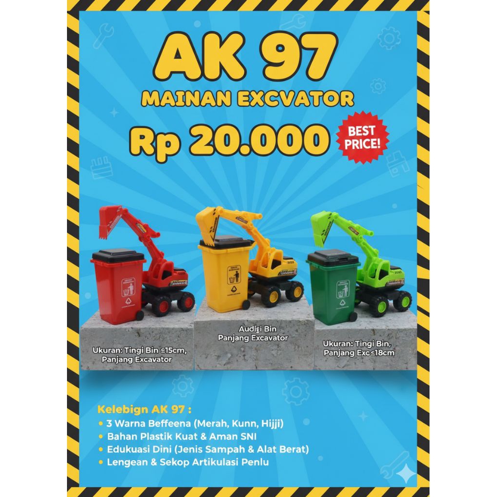 Mainan Anak Excavator Sampah Kode Ak 97 Ukuran 15cm Tempat Sampsah 10cm Koleksi Terbaru