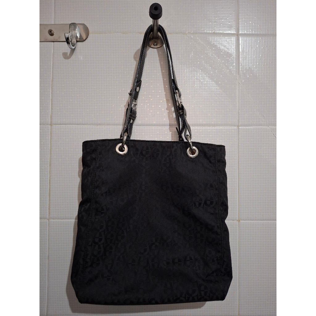 Aigner Vintage Monogram Gray Tote Bag