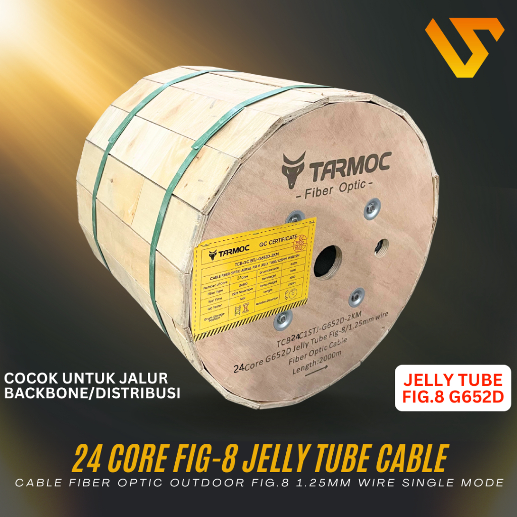 Tarmoc TCB-24C1STJ-G652D-2KM | Fiber Optic Cable G652D Fig-8 Jelly Tube 24 Core 2000m  Kabel FO 24C 