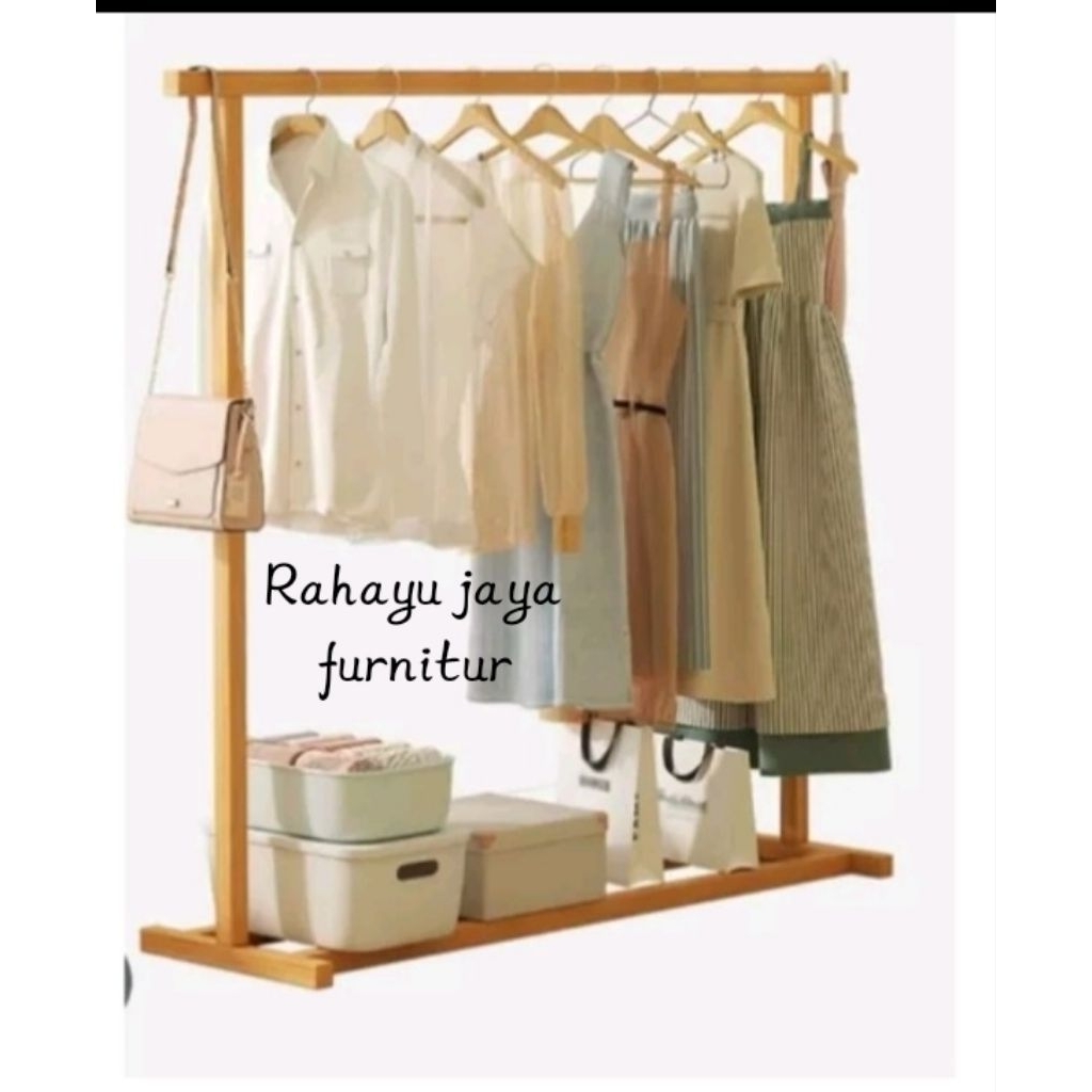 stand hanger kayu, tempat gantungan baju 120 x 80, stand hanger, Jemuran handuk, jemuran aestetic, j