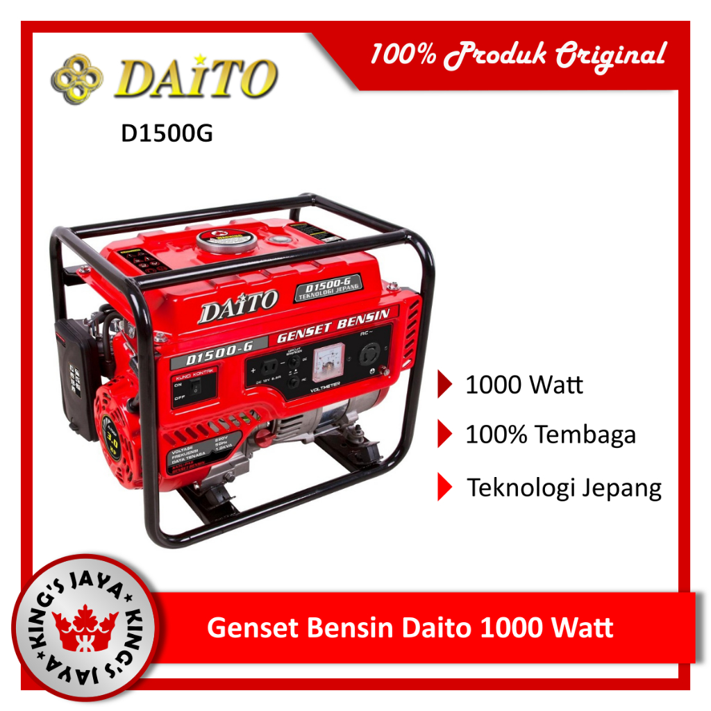 Genset Bensin DAITO D1500G Generator Listrik 1000 Watt Gulungan Tembaga