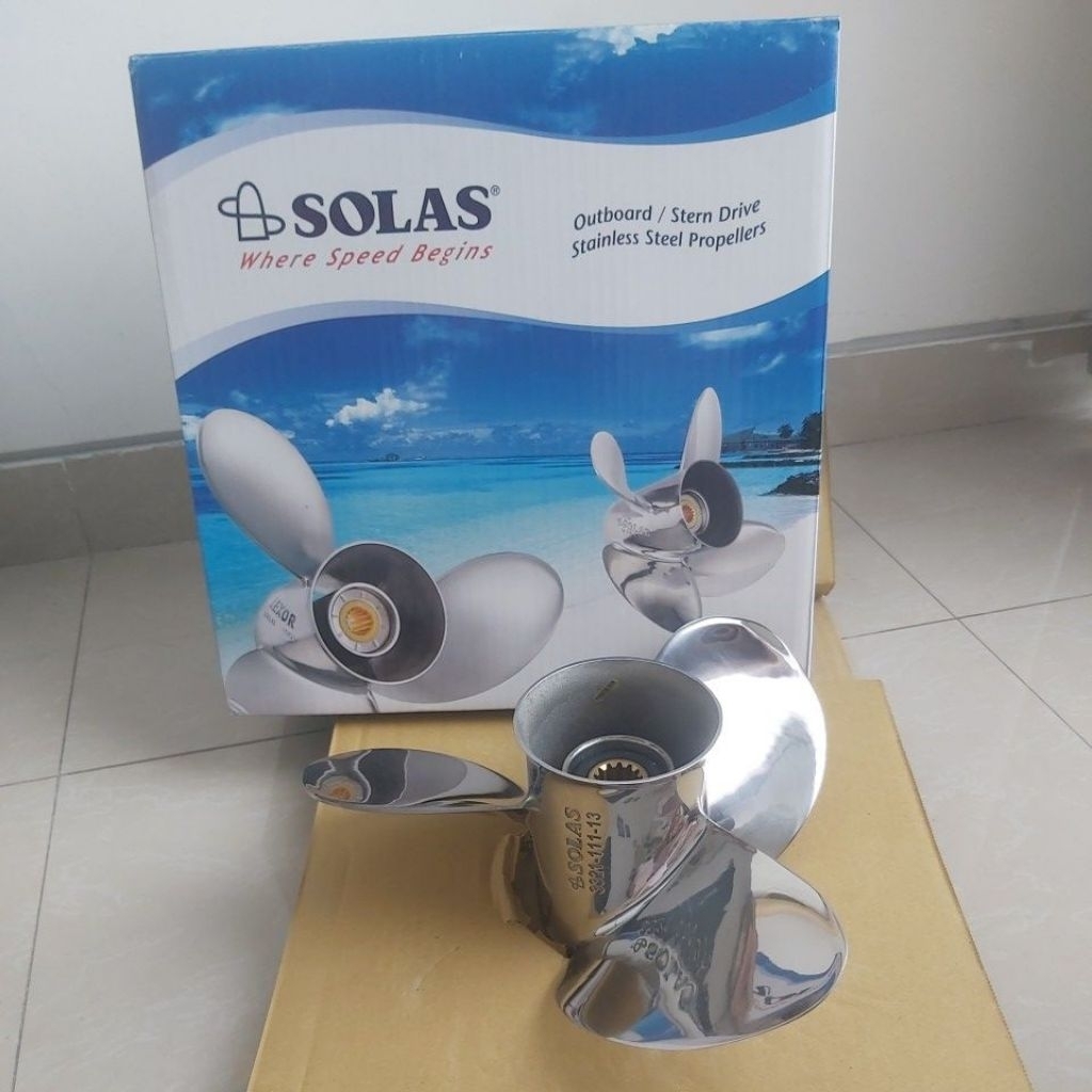 Propeller / baling / kipas mesin tempel Yamaha 40pk ukuran 13 inch. Stainless merek Solas