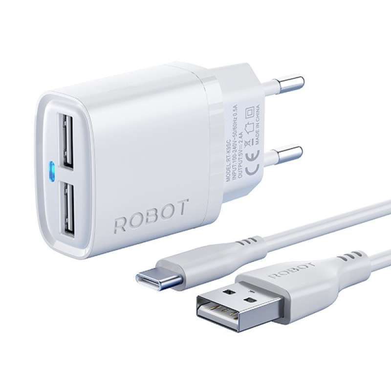 ROBOT RT-K9SC TRAVEL CHARGER TYPE C DUAL PORT USB 2.4A