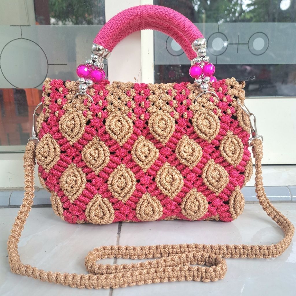 Tas Rajut Motif Kerang Mutiara Tas Rajut Wanita Bahan Talikur Tas Handmade Terbaru Tas Macrame Unik