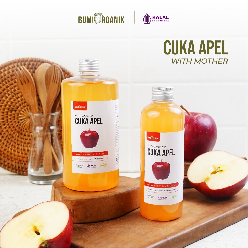 CUKA APEL ORIGINAL ORGANIK WITH MOTHER BUMI ORGANIK / APPLE CIDER VINEGAR / CUKA SARI APEL ORIGINAL 