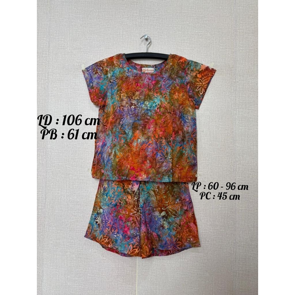 Setelan Sunan leher bis full batik (celana pendek)