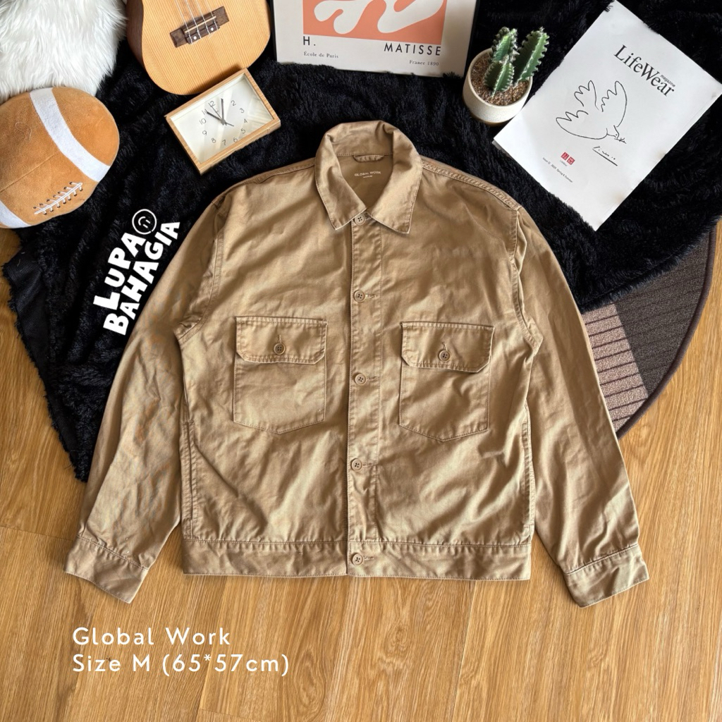 GLOBAL WORK Khaki Canvas Boxy Casual Jaket size M • 100% Original