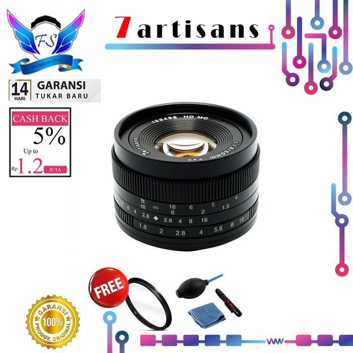 7Artisans 50mm f1.8 II for Fujifilm X Canon Eos M Sony M4/3 7Artisan 50 mm f/1.8 Mark II Lensa Kamer