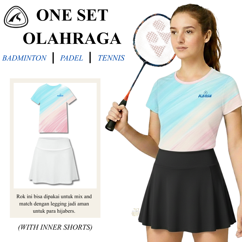 KANSA Pakaian Olahraga Wanita Kaos Olahraga UPF50+ Rok Padel Dalaman Bahan Spandek Polyester Premium