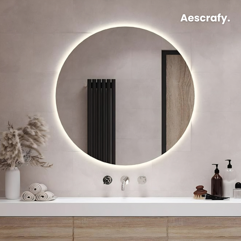 Aescrafy Cermin Bulat Led – Cermin Kaca Dengan Lampu Led Untuk Dinding