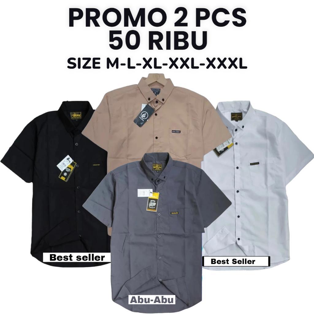 Paket Hemat 50Ribu dapat 2pcs Kemeja Polos Pria Dewasa Lengan Pendek Slimfit