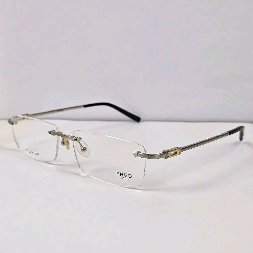 frame kacamata pria wanita elegan kotak fred frameless bor titanium FLB44083 silver bisa lensa Bluec