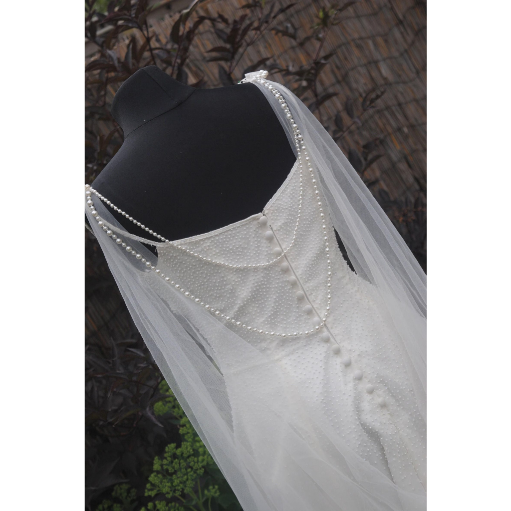Wedding Cape - Bridal Drape Cape Veil, Pearl Details