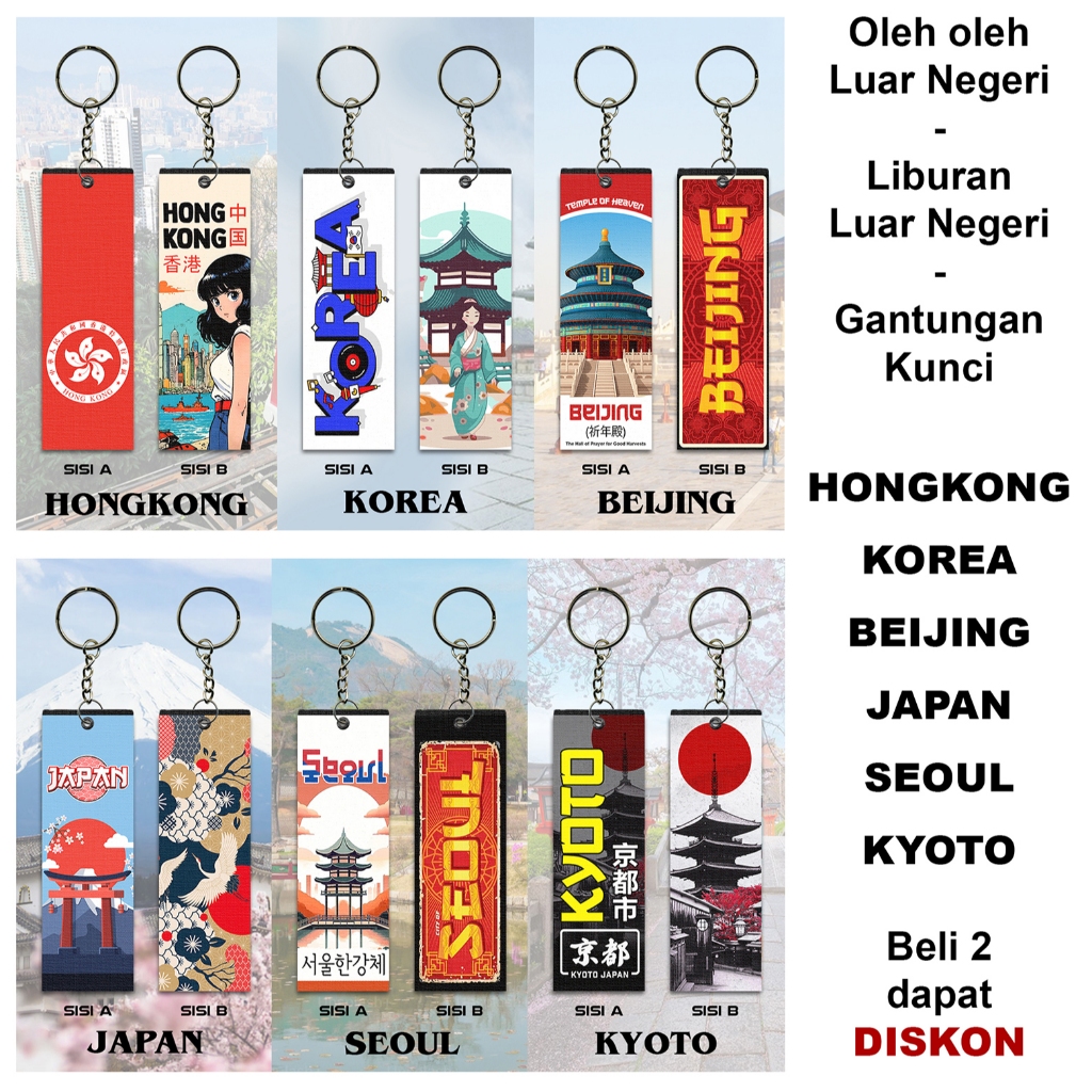Oleh oleh luar negeri - oleh oleh liburan internasional - gantungan kunci Hongkong,korea,kyoto,japan