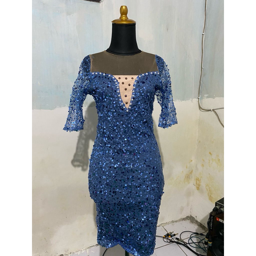 dress payet blink blink biru laut