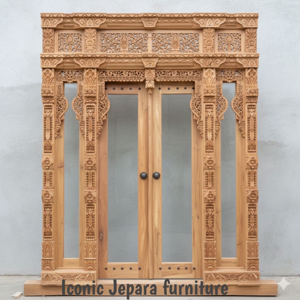 Gebyok Jawa ukir kaca kayu jati