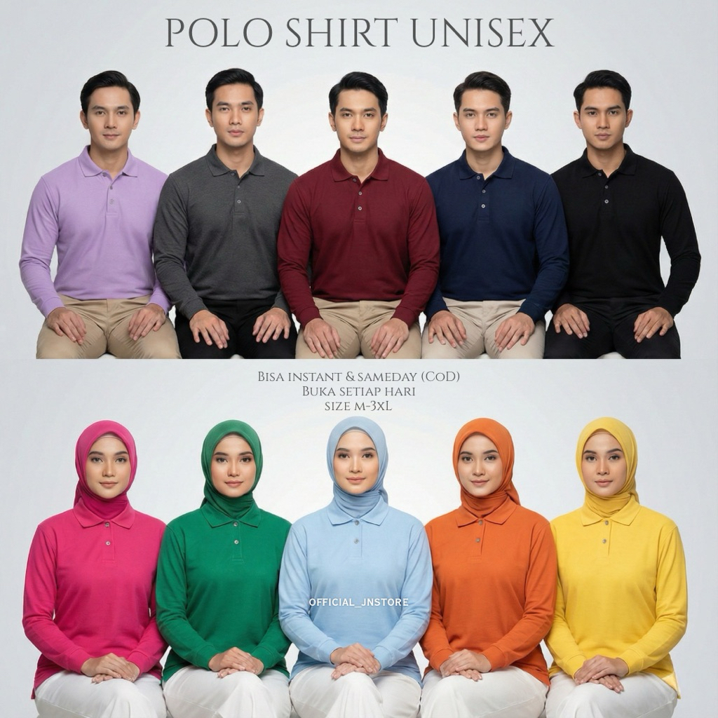 OFFICIAL_JNSTORE - Kaos Kerah Panjang Polos Pria Wanita | Polo Shirt Warna Lengkap Unisex
