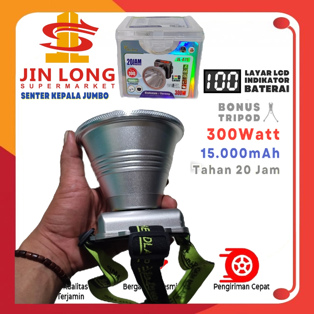 Senter Kepala / Headlamp Jinlong JL A11 300 watt + Adaptor waterproof