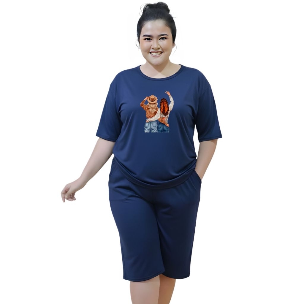 Baju Setelan Kaos Wanita Dewasa Jumbo Ld 130 Cm One Set Kaos Cewek Oversize Terbaru Bestie