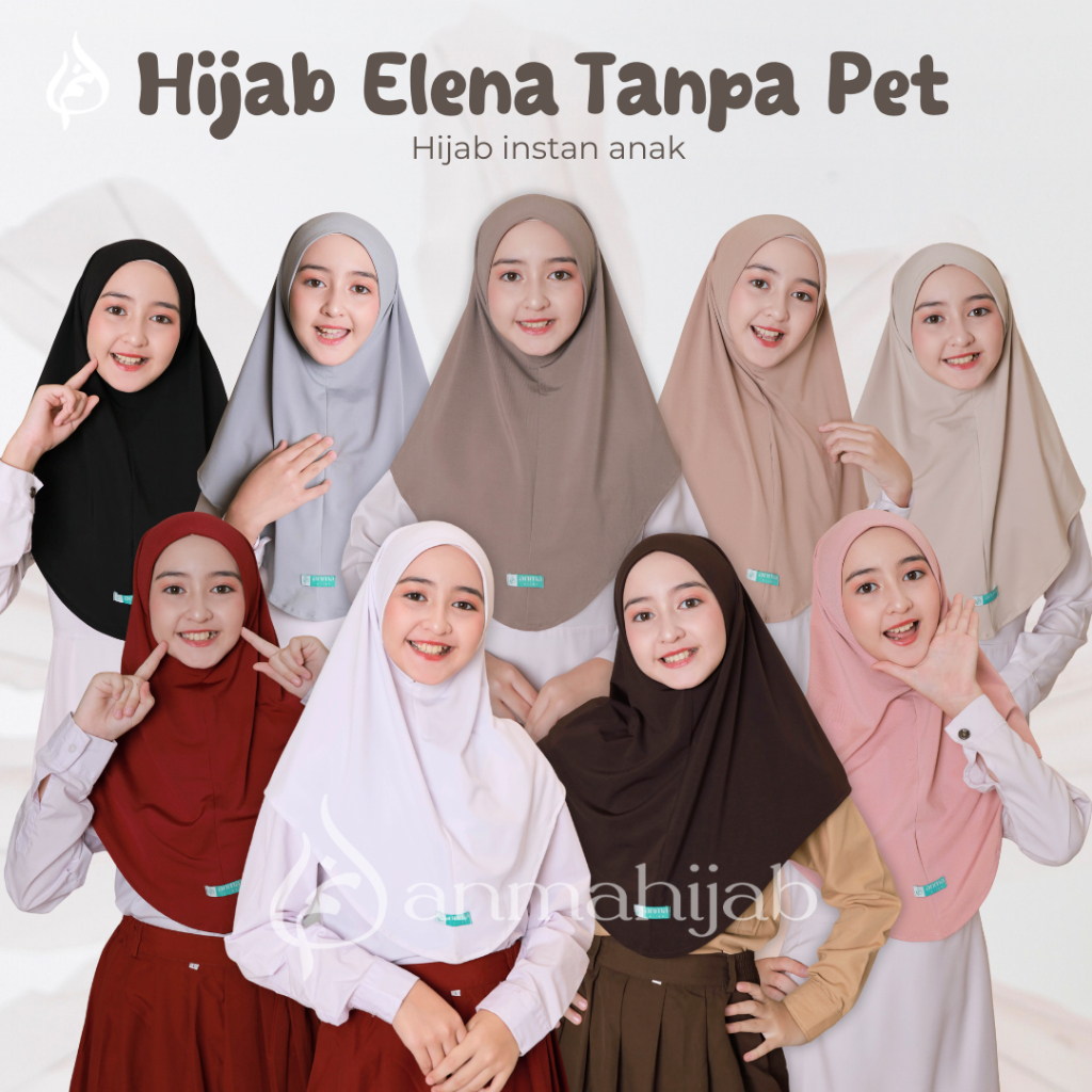 Hijab Elena Tanpa Pet | Jilbab Sekolah | Kerudung Anak Umur 5 - 12 Tahun | Bahan Jersey Premium By A