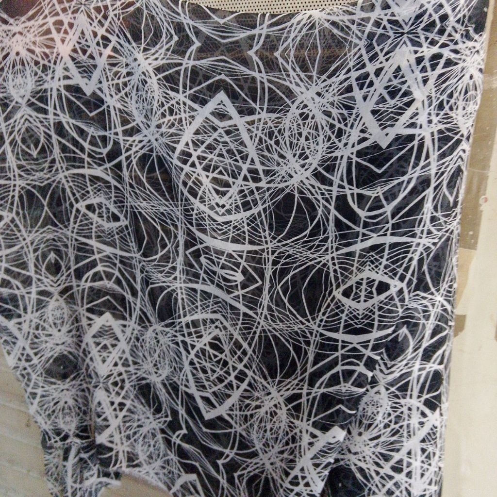 Kain Ceruti Babydoll Motif Abstrak Jaring Meteran | Sifon Ceruty Printing Modern Monokrom Adt