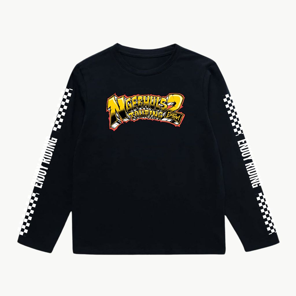 NGEEHULS Kaos Lengan Panjang Pria Touring Motor Racing Checkerboard Enjoy Riding Bahan Katun Distro