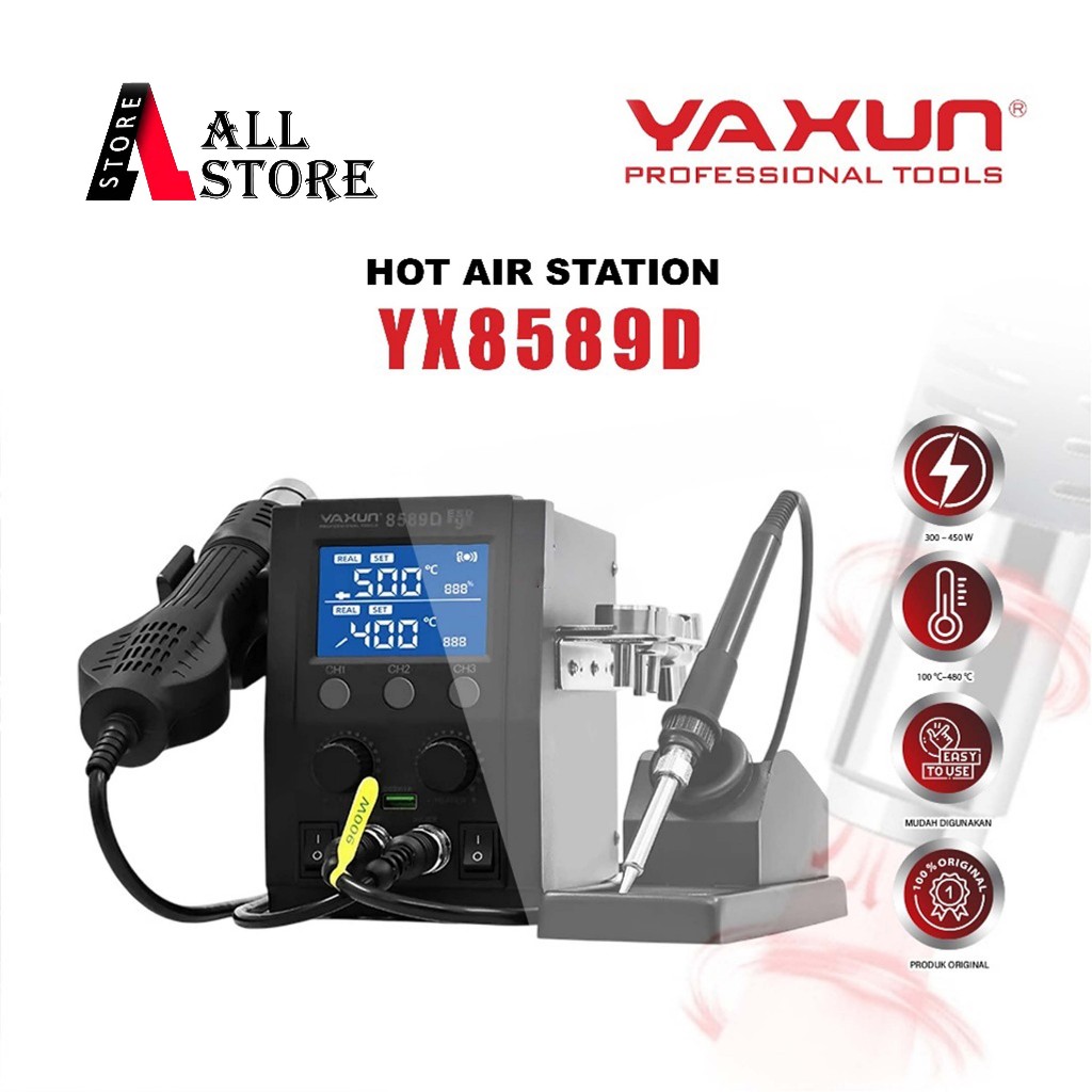 YAXUN YX8589D BLOWER HOT AIR ORIGINAL MESIN SOLDER UAP UNTUK REWORK IC SMD PCB DIGITAL CONTROL -BLOW