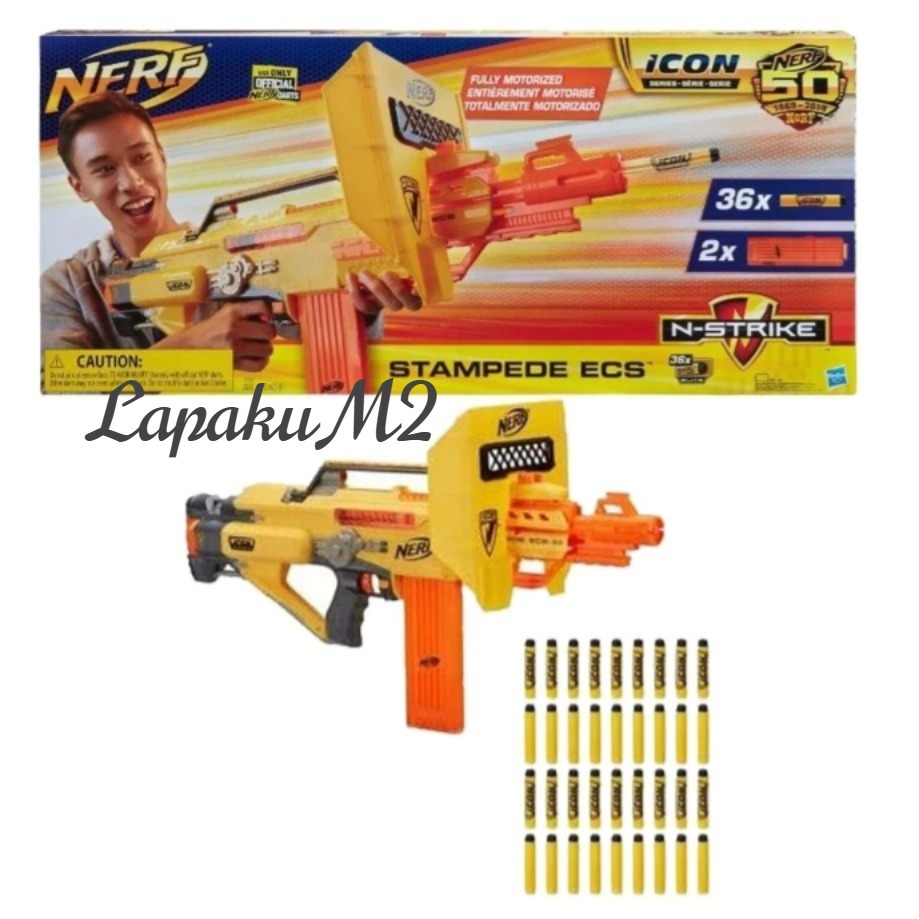 Hasbro Nerf N-Strike STAMPEDE ECS 18 Blaster w/ Shield, Bipod, 18 Dart Clip