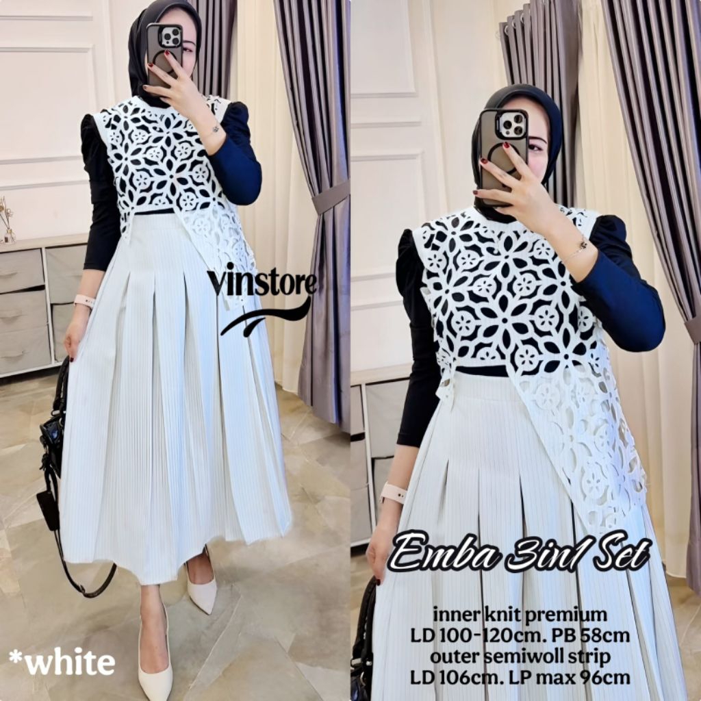 Baju Setelan Wanita Premium Emba 3in1 Set By Vinstore