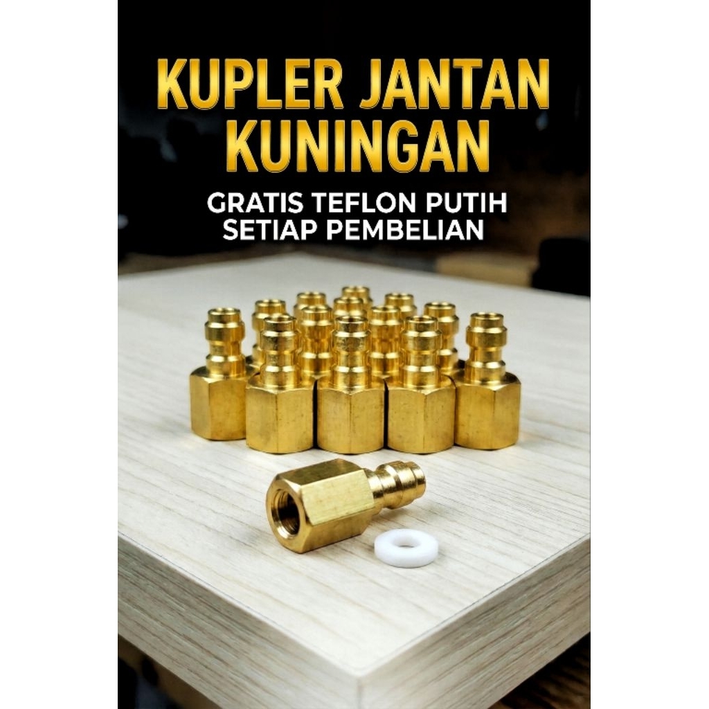 Kupler Jantan Kuningan, Mini Kupler Kuningan, kupler drat M10x1 , Mini kupler gratiss Teflon putih, 
