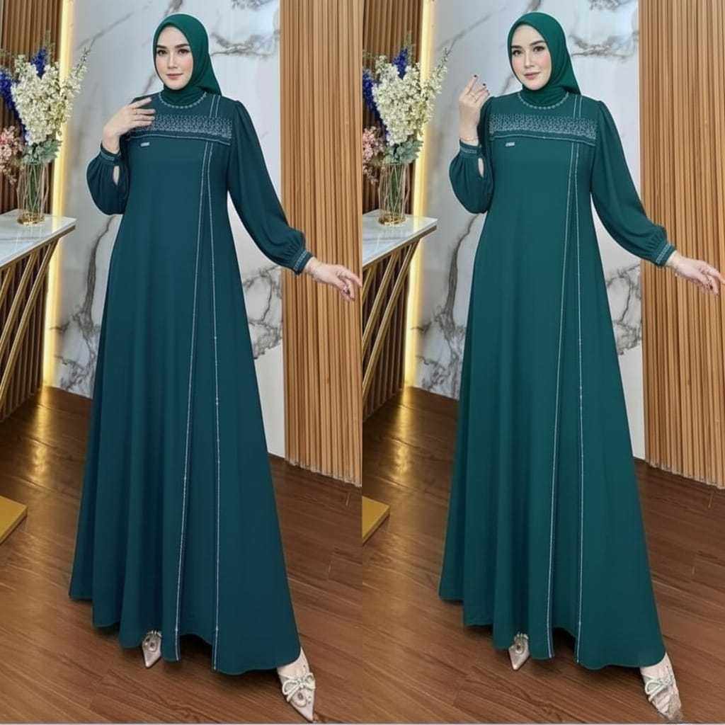 Gamis Wanita Emerald Blue Terbaru Baju Lebaran 2026 Kirana Dress Matt Ceruty