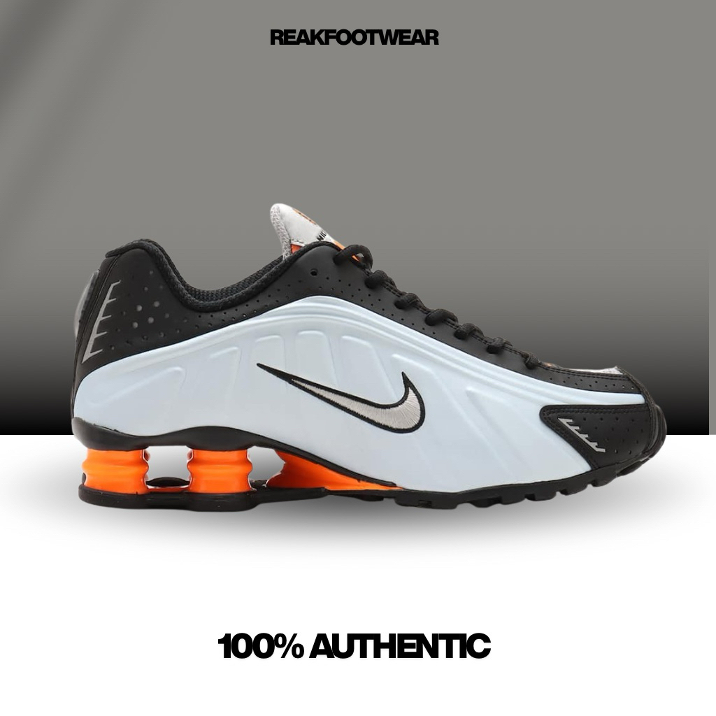 Nike Shox R4 Blue Tint Total Orange Black Metallic Silver 100% Authentic [AR3565-401]