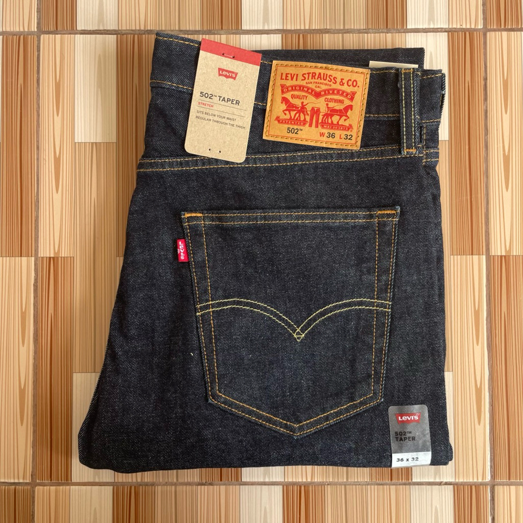 LEVIS 502 SELVEDGE / SIZE 36x32 SLIM TAPER BLACK INDIGO
