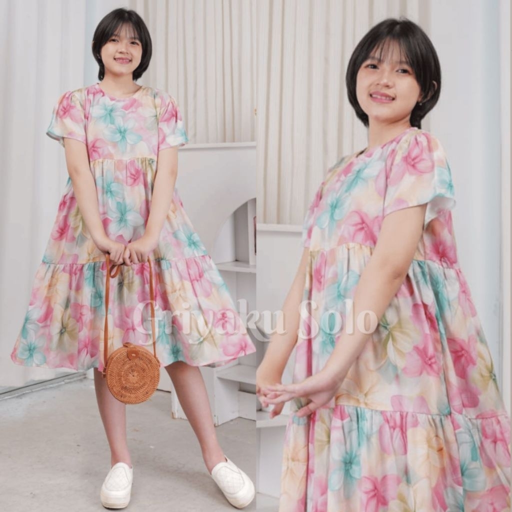 Daster Midi Dress Anak Perempuan Remaja Tanggung Usia 11 12 Tahun Terbaru Kekinian