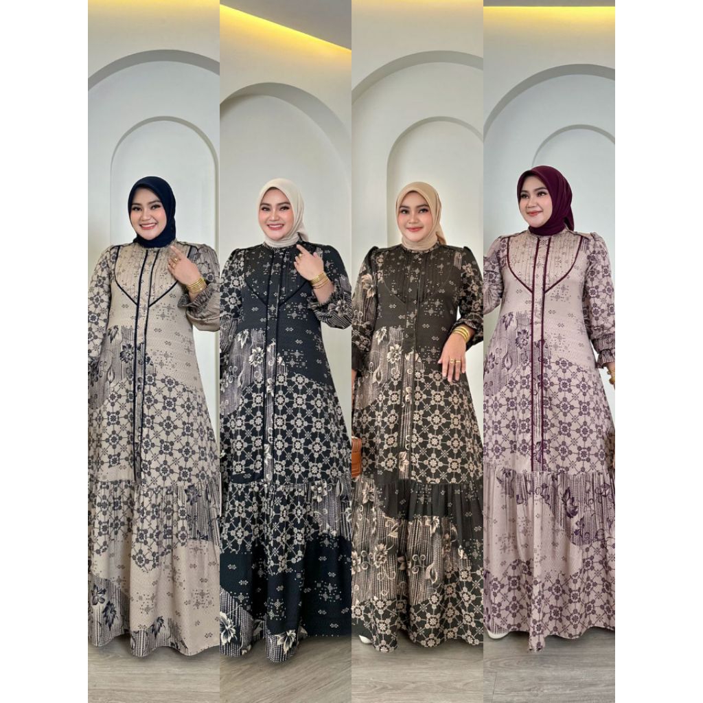 BISA COD) READY GAMIS ALLURA DRESS ORI IRNA EMERALD /OOTD LEBARAN