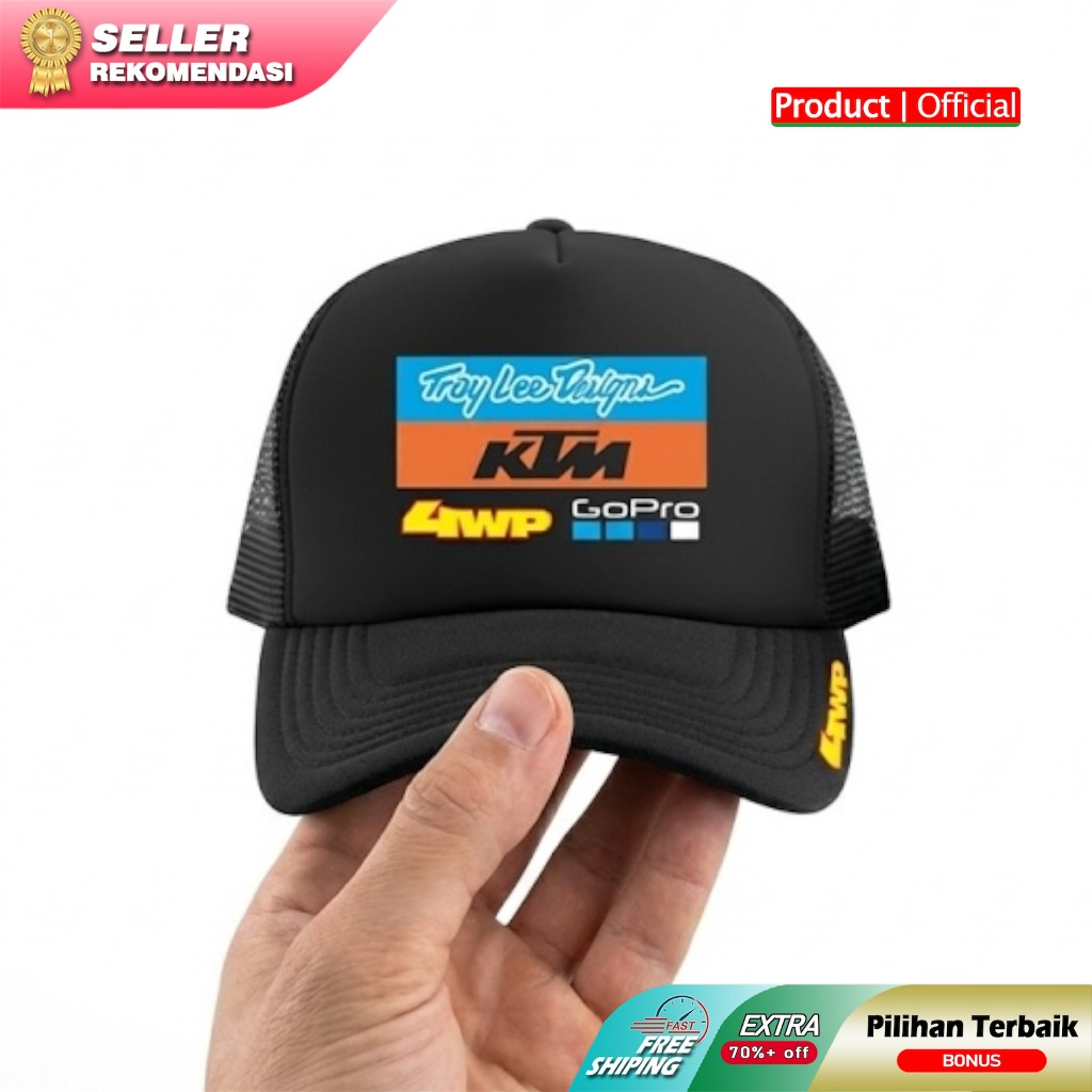 Topi Trucker Jaring Premium Free Sticker | Topi KTM Racing Troy Bisbol Dewasa Pria Wanita