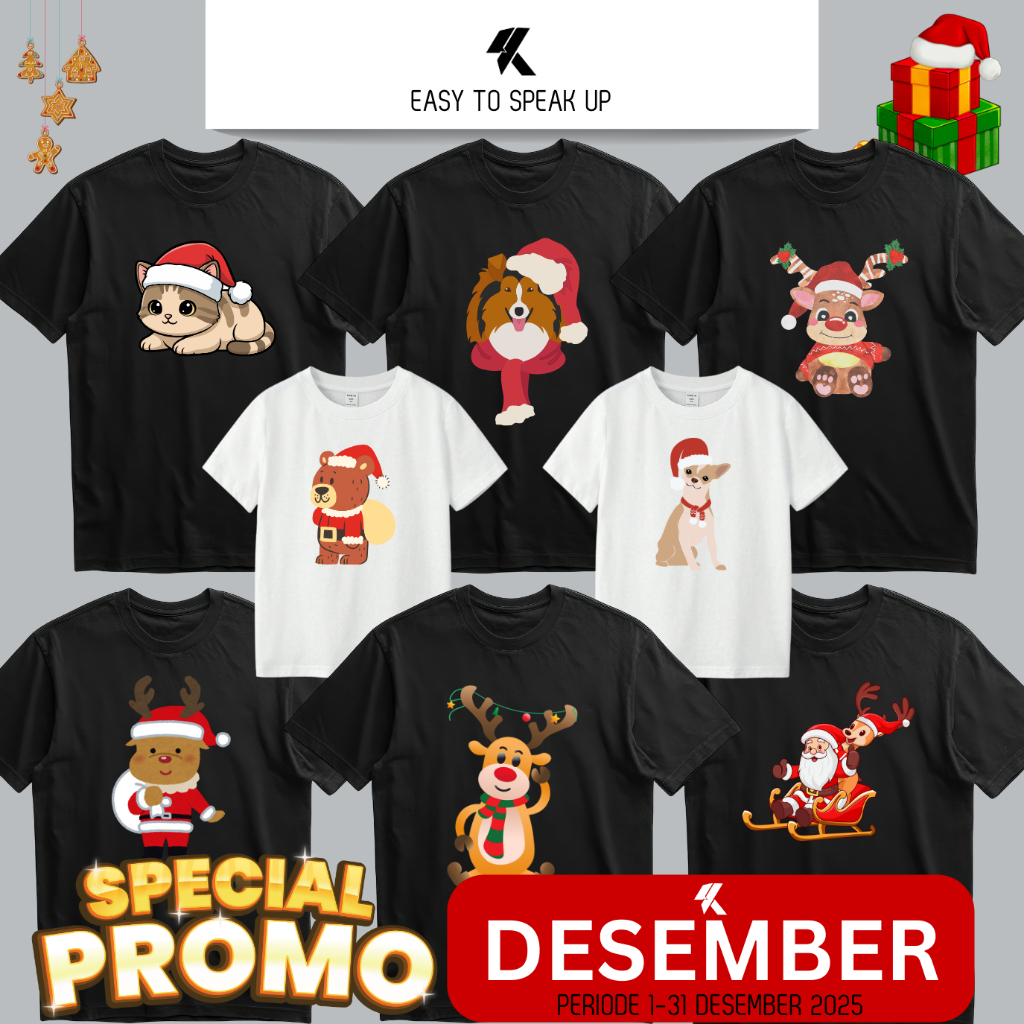 KAKAO Kaos Natal couple Keluarga | Premium 100% Katun Distro Baju Natal keluarga Streetwear Official