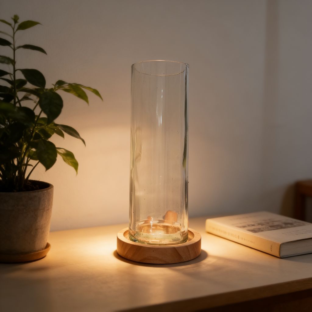 Vas bunga kaca estetik set tatakan kayu gelas kaca tinggi vas bunga Naindo Bambu Botol cutting gelas