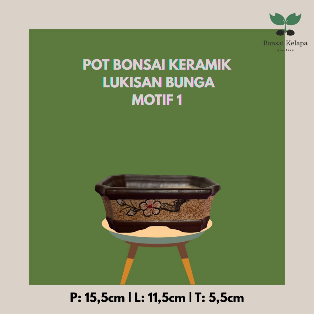 POT BONSAI KERAMIK LUKISAN BUNGA - MOTIF 1