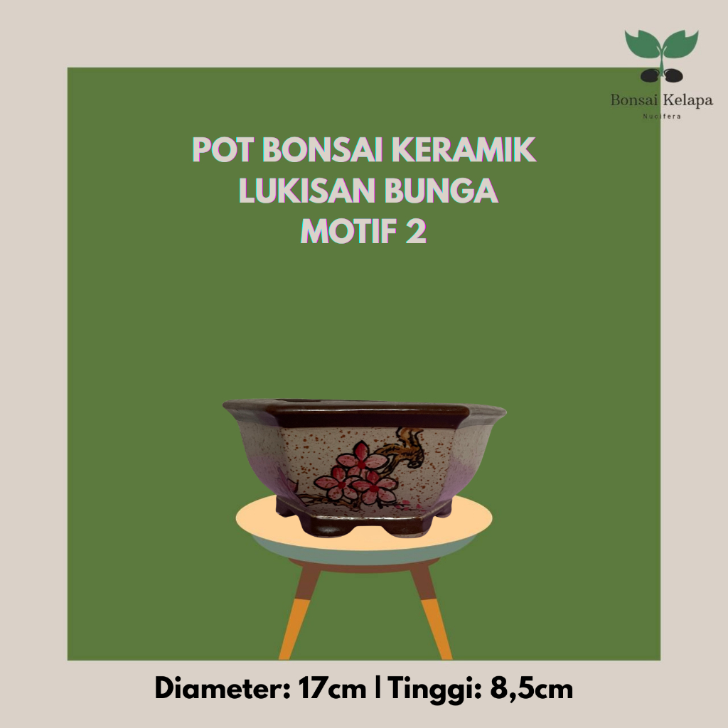 POT BONSAI KERAMIK LUKISAN BUNGA - MOTIF 2