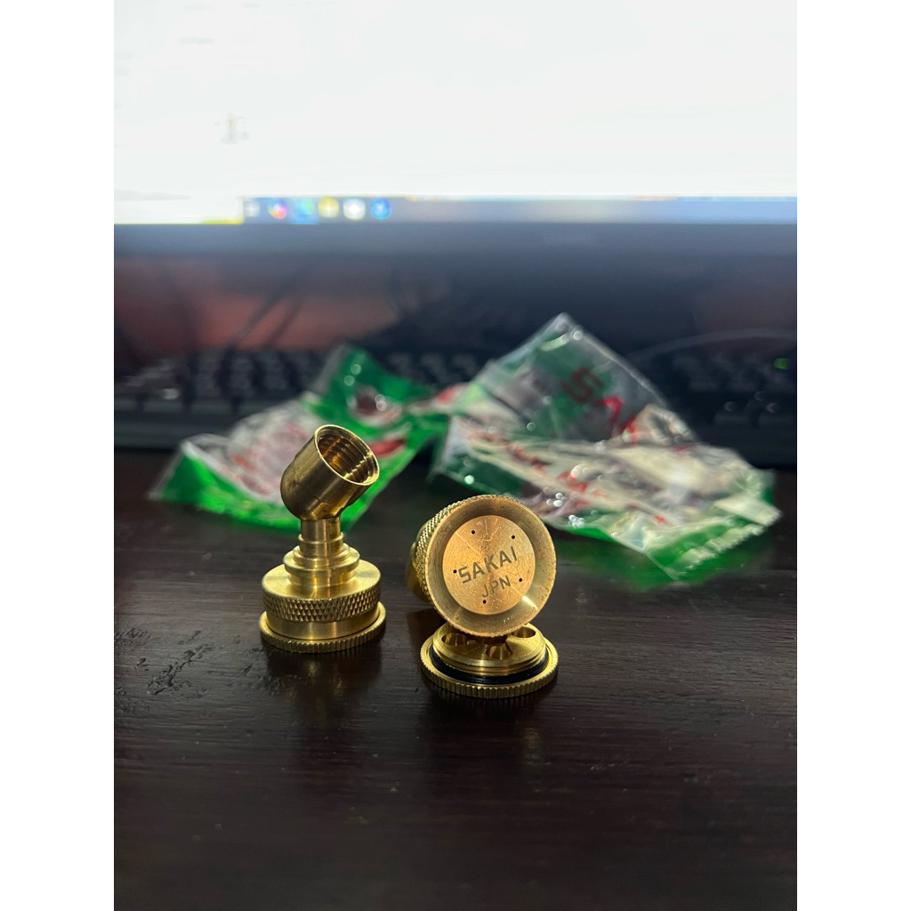 Nozzle spuyer tangki elektrik lubang 5 kuningan bengkok sakai