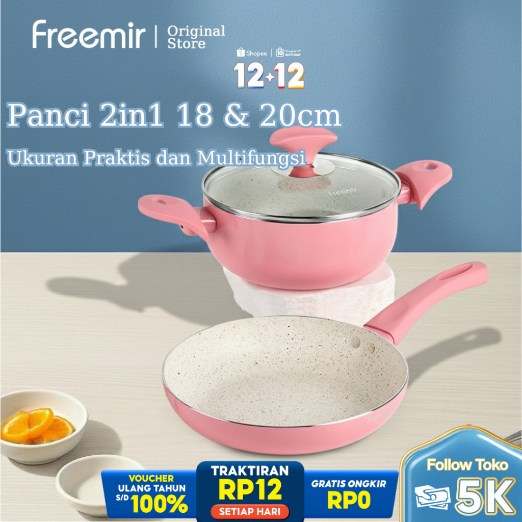 [HOT] Original freemir Paket Hemat Wajan Frying Pan Series MPASI set Granite Coating Anti Lengket