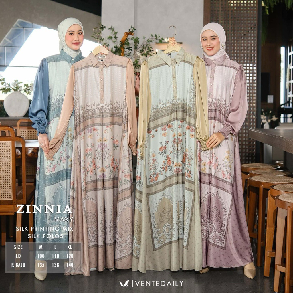 Zinnia Maxy Dress Original Ventedaily Bahan Affsheen Silk Mix Duo Silk Original Ventedaily Zinnia Ga