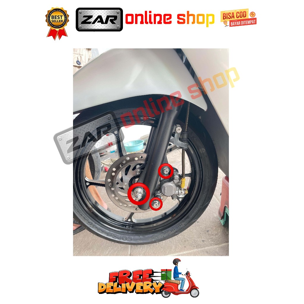 BAUT BREKET + AS RODA KALIPER DEPAN ( 2 BAUT ) BEAT ESP NEW SCOOPY ESP NEW STREET TAHUN 2015 - 2021 