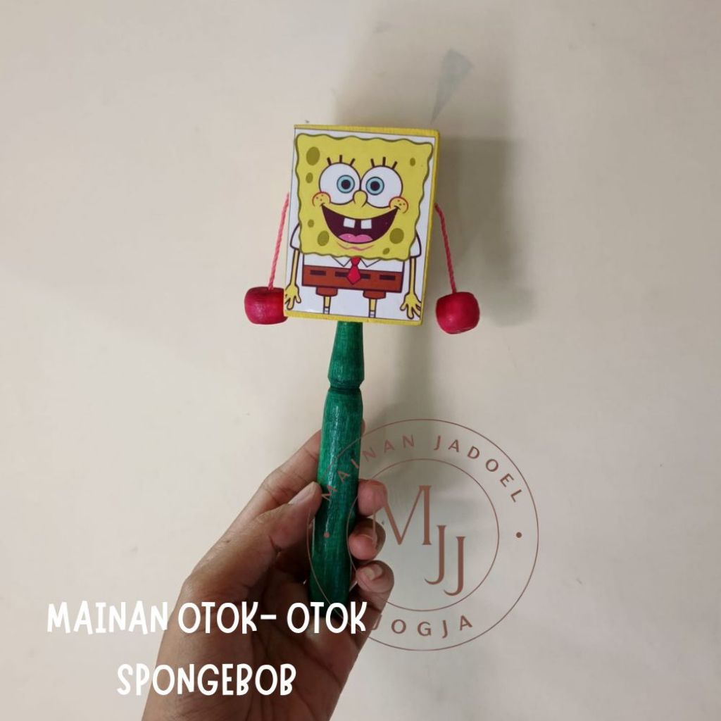 mainan kayu otok otok Spongebob,mainan tradisional karakter spongebob mainan jadul anak