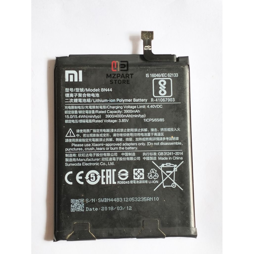 Batrerai Xiaomi Redmi 5plus BN44 Original copotan