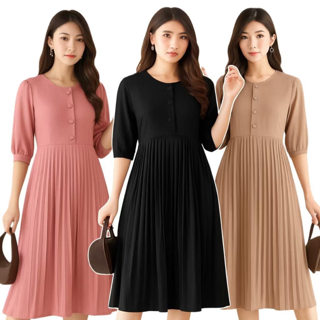 tunik kancing /dres plisket midi terbaru