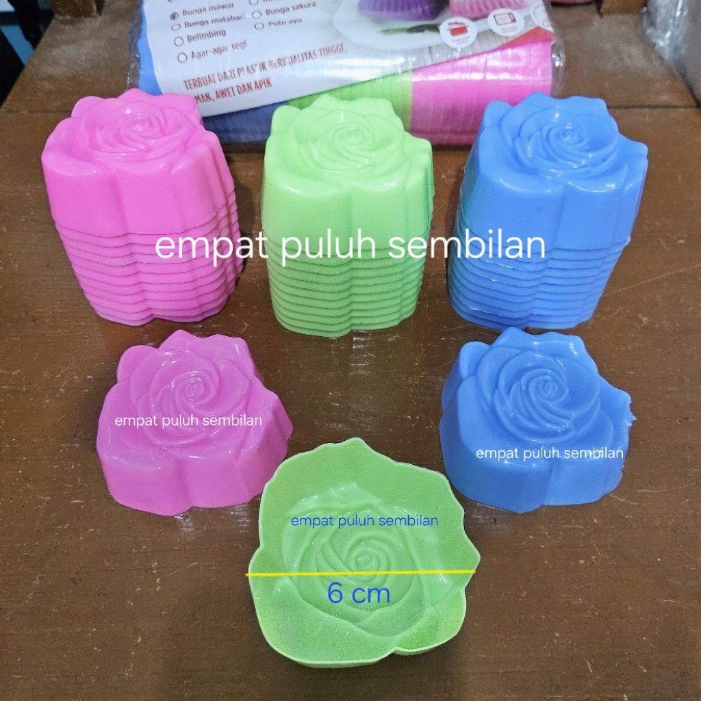 12pc Cetakan Mawar Plastik Putu Ayu Kembang Sepatu Puding Brownies Bolu Keju